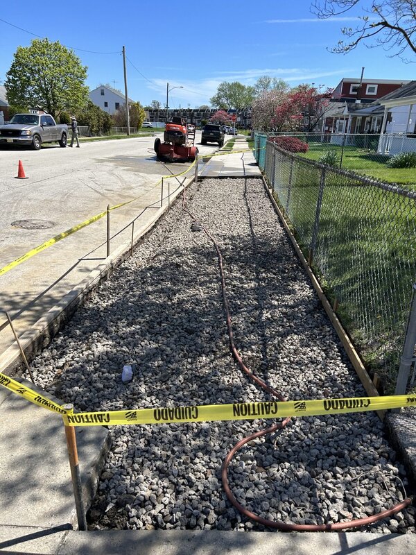 Old concrete sidewalk before tear-out