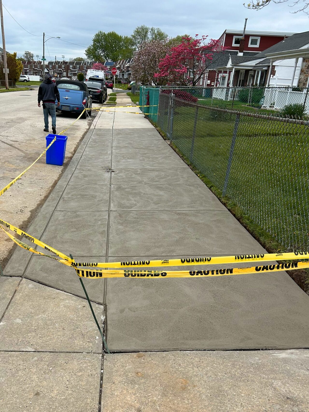 New concrete sidewalk after replacement