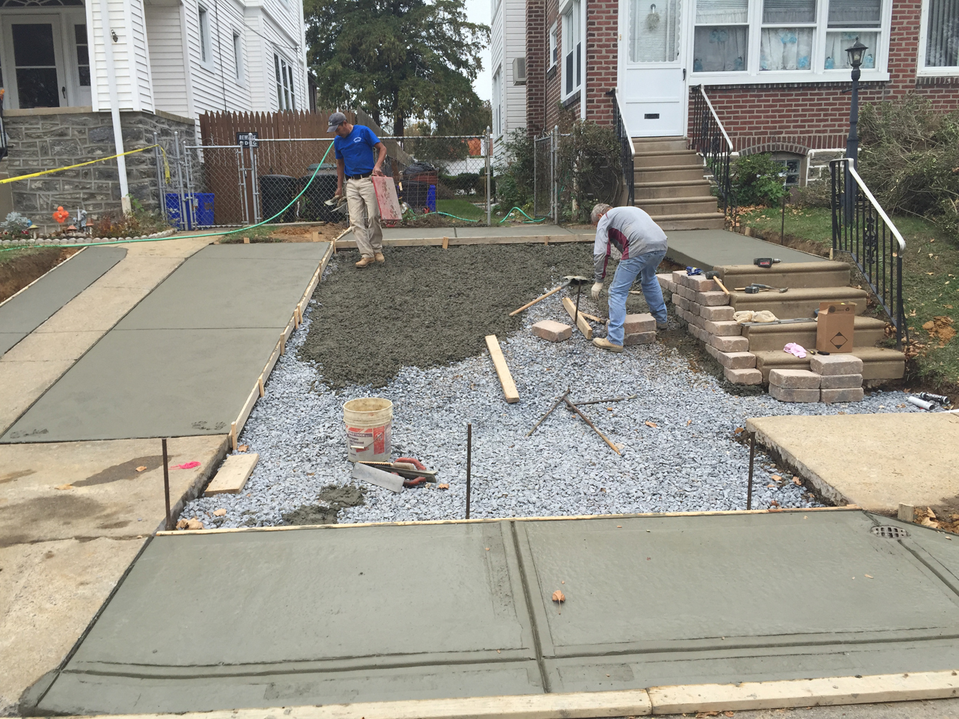 Driveway + Sidewalk + Walkway project &mdash; Forms tied across drive, walk, and walkway. &mdash; Philadelphia by Marcello Family Cement Work