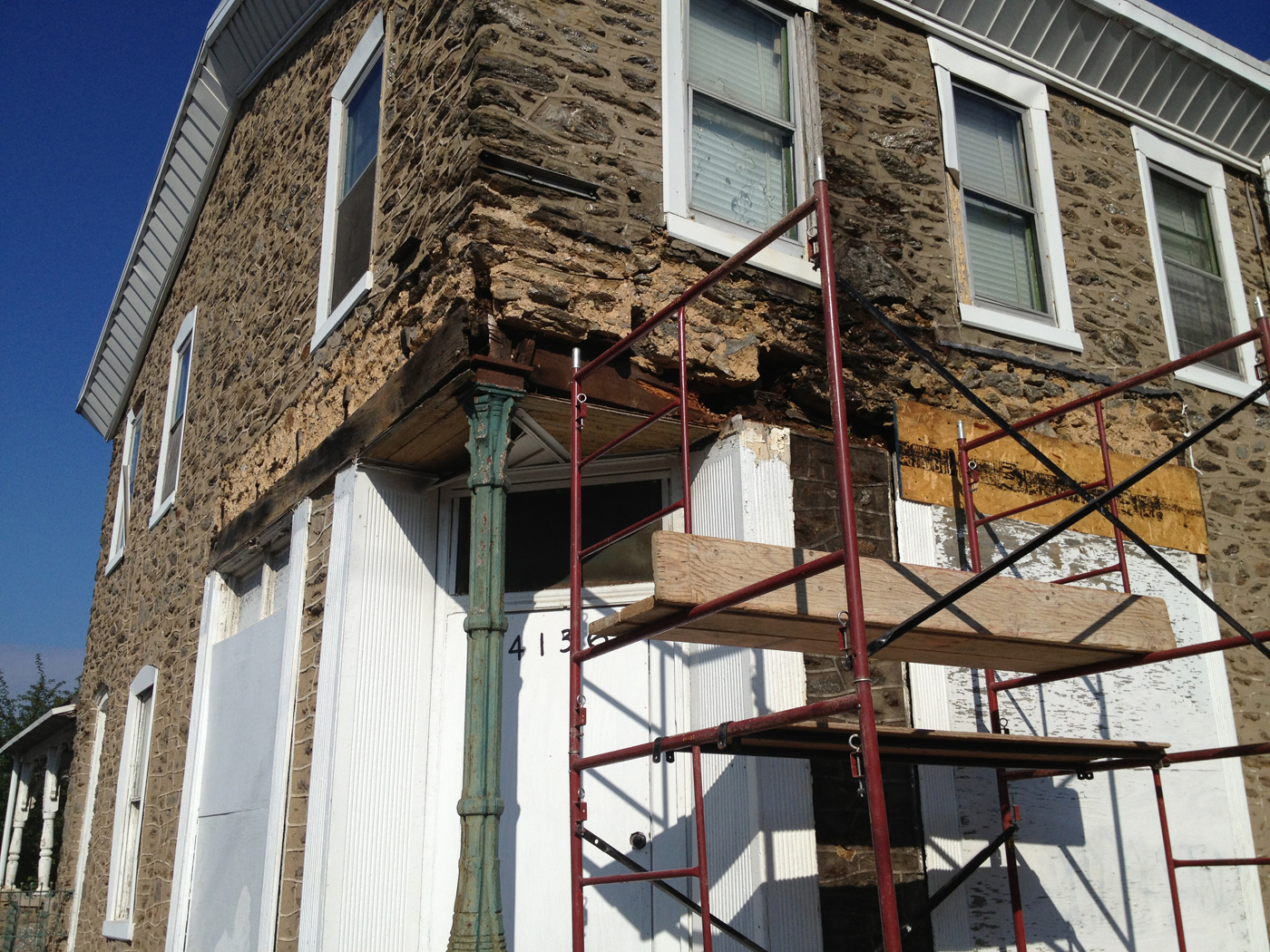Stone repair project &mdash; Failed section. &mdash; Philadelphia by Marcello Family Cement Work