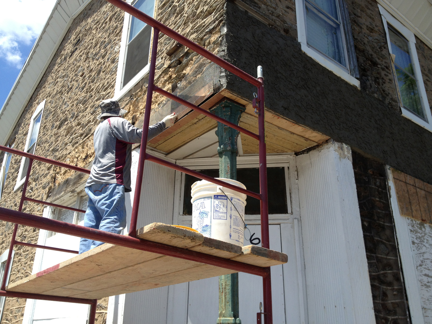 Stone repair project &mdash; Patches packed and tooled. &mdash; Philadelphia by Marcello Family Cement Work