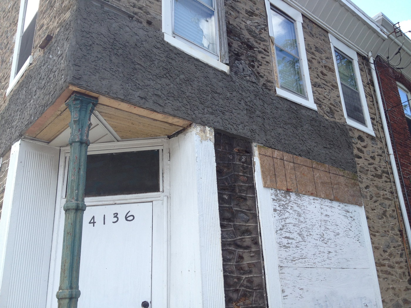 Repaired stone wall section in Philadelphia